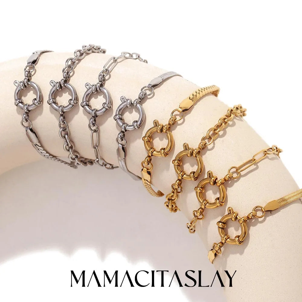 MamacitaSlay Classic Paper Clip Chain Blade Chain O Chain NK Chain Women's Hand Bracelets Trendy Women's Stainless Steel Jewelry