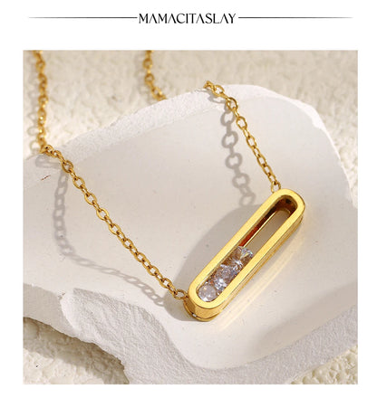 MamacitaSlay 316L Stainless Steel Movable Zircon Rectangular Pendant Waterproof 18K Gold Plated Jewelry Women's Elegant Necklace