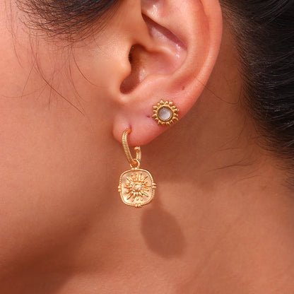 MamacitaSlay 316L Stainless Steel Vintage Sun Medallion Earrings 18K Gold Plated Waterproof Jewelry For Women Trendy Earrings