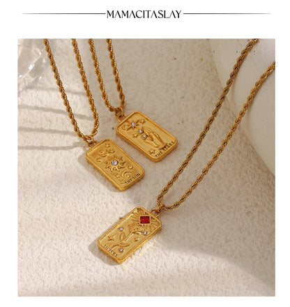 MamacitaSlay 316L Stainless Steel Tarot Card Pendant Necklace 18K Gold Plated Waterproof Neck Jewelry Women's Unique Necklace