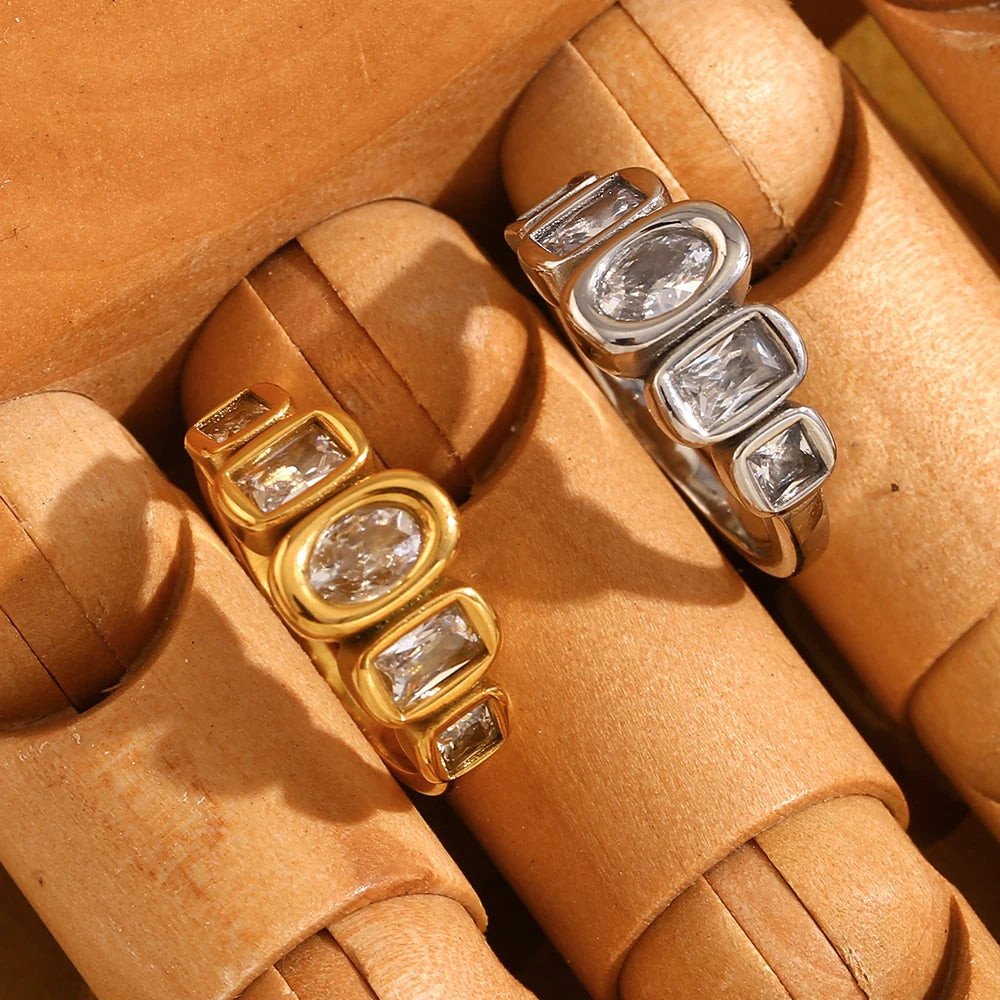 MamacitaSlay Wedding Classic Geometric Zircon rings Luxury Finger Decoration gift trendy women's stainless steel jewelry