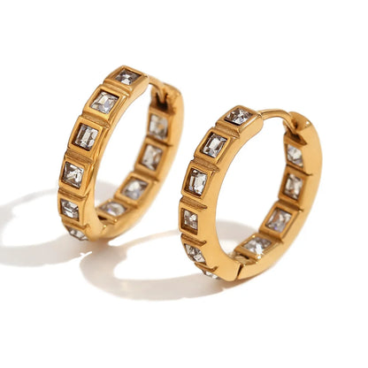 MamacitaSlay Classic Luxury Inlaid Square AAA Zircon Hoop Earrings Tarnish Free 18K Gold Plated Stainless Steel Earrings Woman