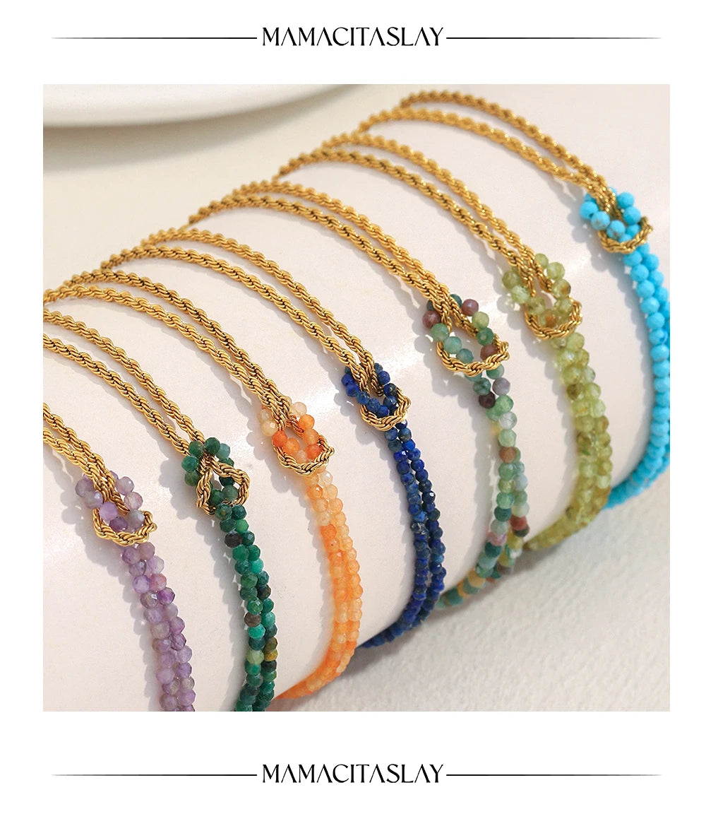 MamacitaSlay 316L Stainless Steel Natural Stone Handmade Asymmetric Bracelet Party Waterproof Jewelry Women's Charm Bracelet