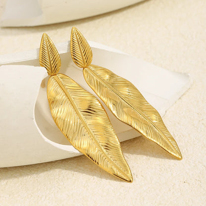 MamacitaSlay 316L Stainless Steel Double Leaf Dangle Earrings 18K Gold Plated Waterproof Jewelry For Women Statement Earrings