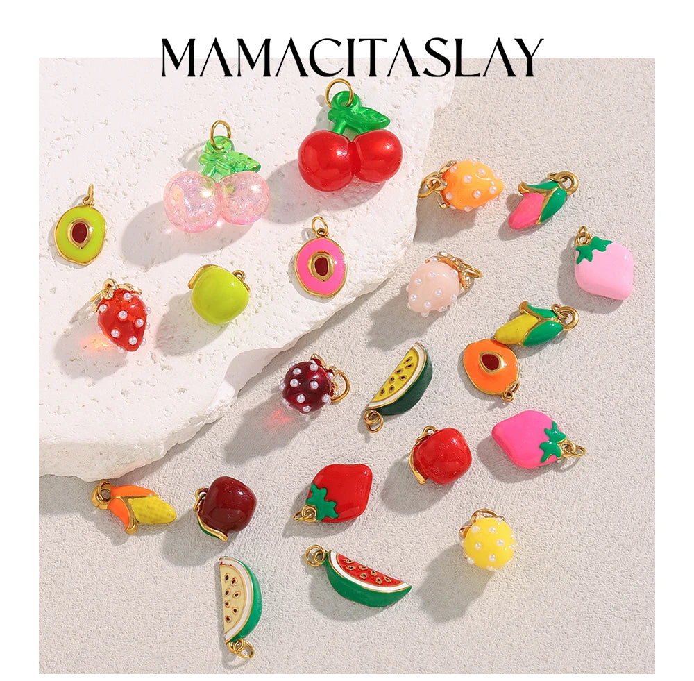MamacitaSlay Stainless Steel Resin Tropical Fruit Charms Earrings Necklace Bracelet DIY Accessories Women's Waterproof Pendant