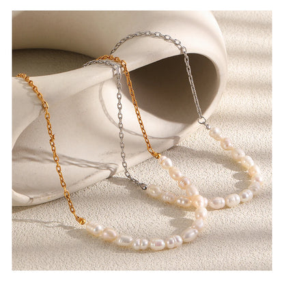 MamacitaSlay 316L Stainless Steel Zircon Baroque Pearl Earrings Necklace 18K Gold Plated Waterproof Jewelry Set For Women Gift