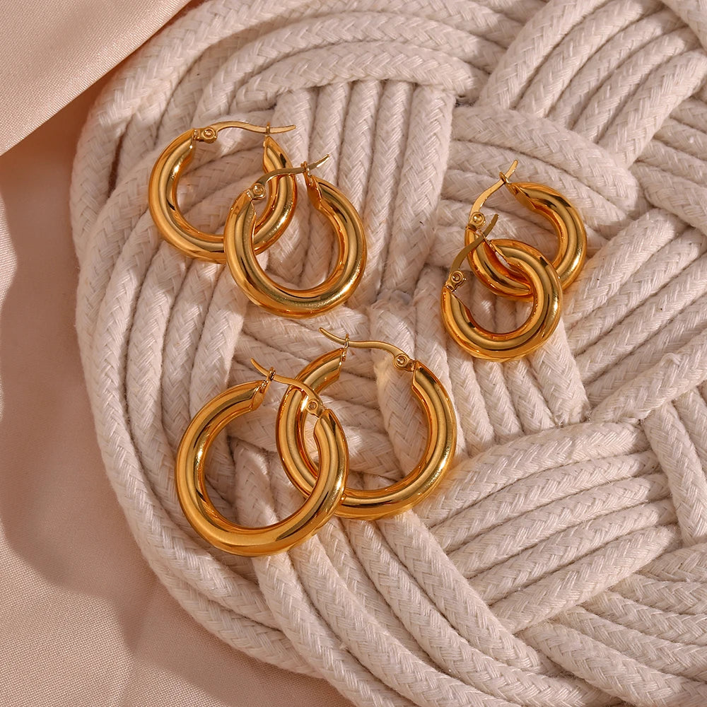 MamacitaSlay Minimalist 18K Gold Plated 316L Stainless Steel Different Sizes Hoop Earrings Waterproof Party Jewelry for Women
