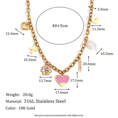 MamacitaSlay 316L Stainless Steel Baroque Pearl Enamel Heart Necklace 18K Gold Plated Waterproof Hawaiian Jewelry For Women Gift