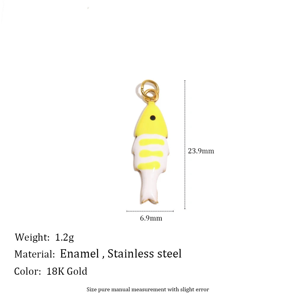 MamacitaSlay 316L Stainless Steel Enamel Ocean Style Fish Charms Earrings Necklace Bracelet DIY Pendant Women's Handmade Gift