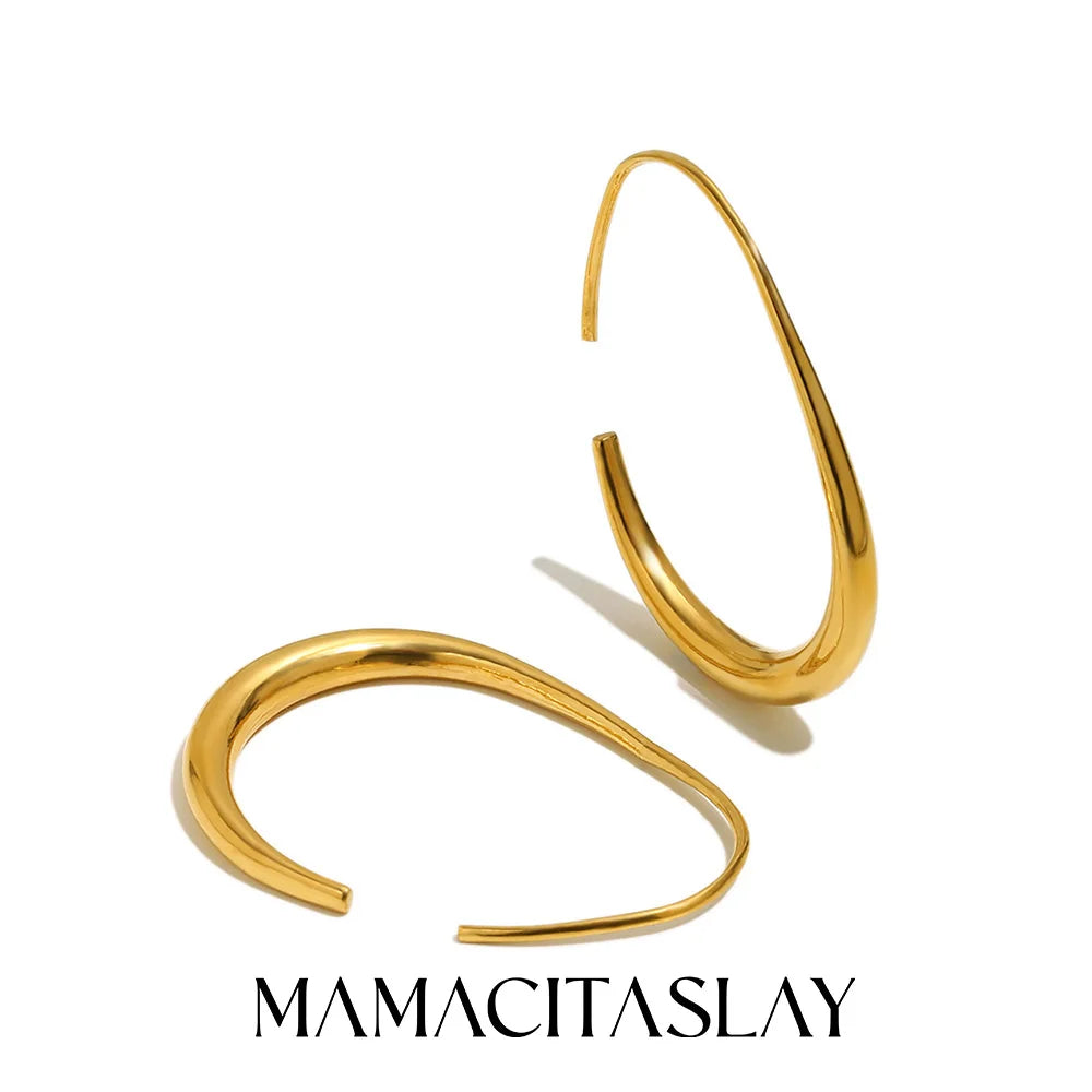 MamacitaSlay 316L Stainless Steel Pear Shape Hollow Out Hoop Earrings 18K Gold Plated Waterproof Jewelry Women's Unique Earrings
