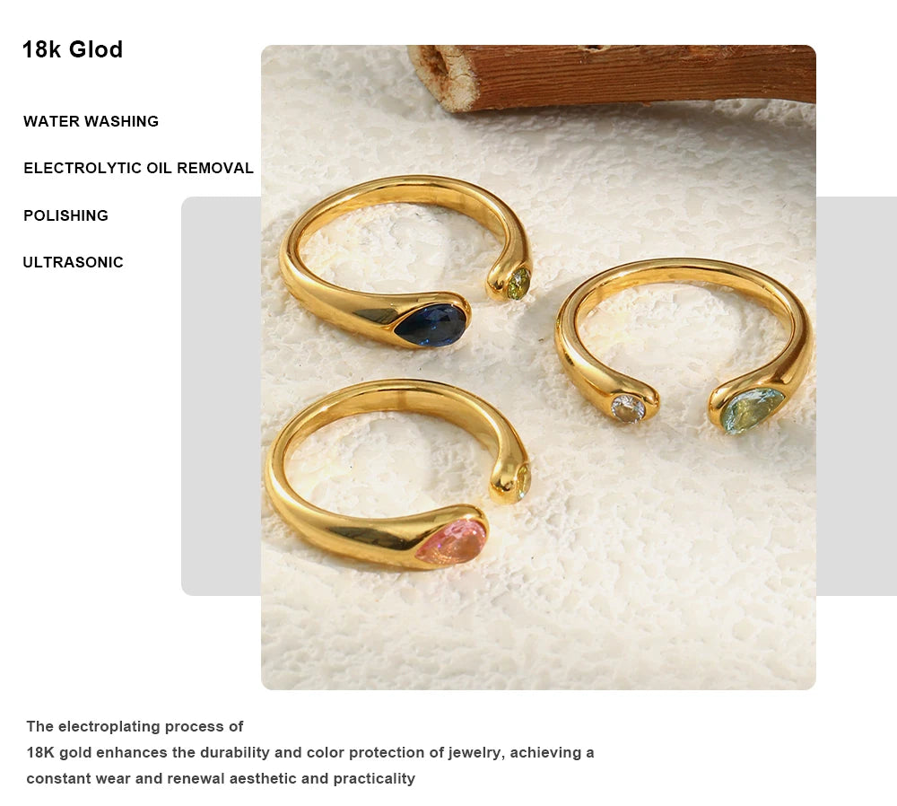 MamacitaSlay 316L Stainless Steel Multicolour Zircon Open Ring 18K Gold Plated Waterproof Jewelry Women's Minimalist Ring Gift