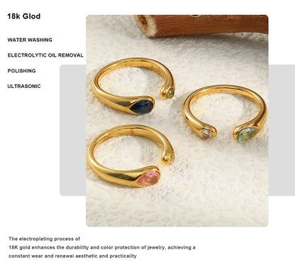 MamacitaSlay 316L Stainless Steel Multicolour Zircon Open Ring 18K Gold Plated Waterproof Jewelry Women's Minimalist Ring Gift