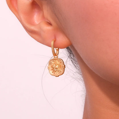 MamacitaSlay 316L Stainless Steel Vintage Sun Medallion Earrings 18K Gold Plated Waterproof Jewelry For Women Trendy Earrings