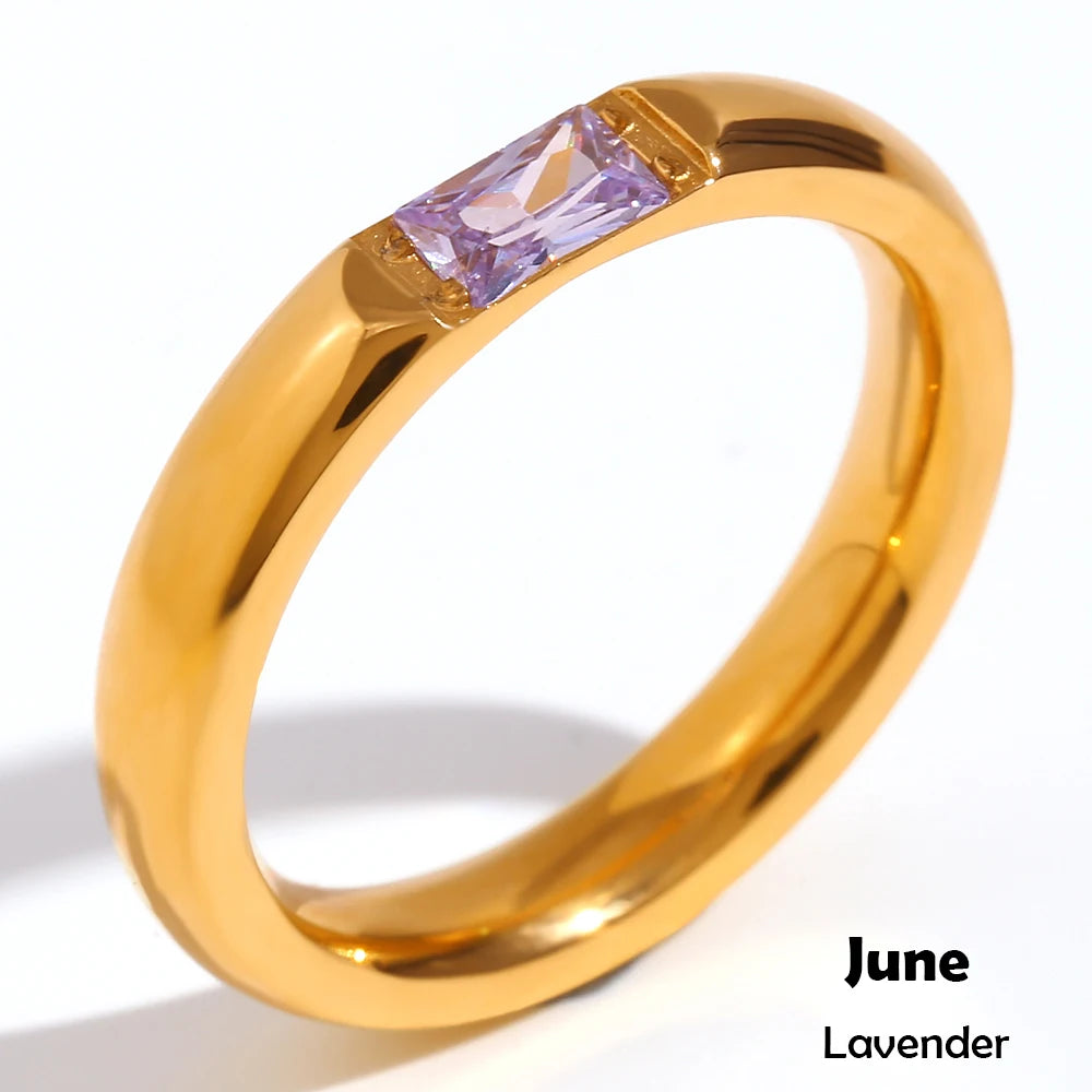 MamacitaSlay 316L Stainless Steel Zircon Birthstone Ring Party Simple Waterproof Jewelry Classic Gift Women's High Quality Ring