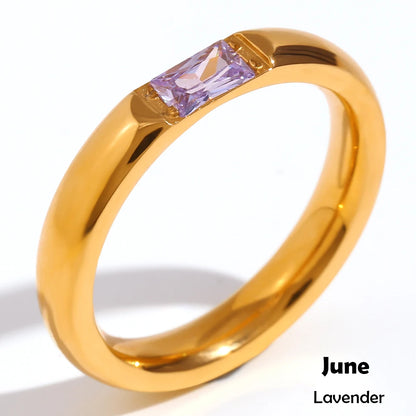MamacitaSlay 316L Stainless Steel Zircon Birthstone Ring Party Simple Waterproof Jewelry Classic Gift Women's High Quality Ring