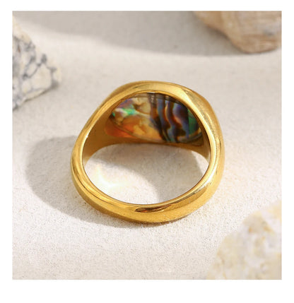 MamacitaSlay 316L Stainless Steel Abalone Shell Star Moon Colorful Ring 18K Gold Plated Waterproof Jewelry Women's Cool Ring