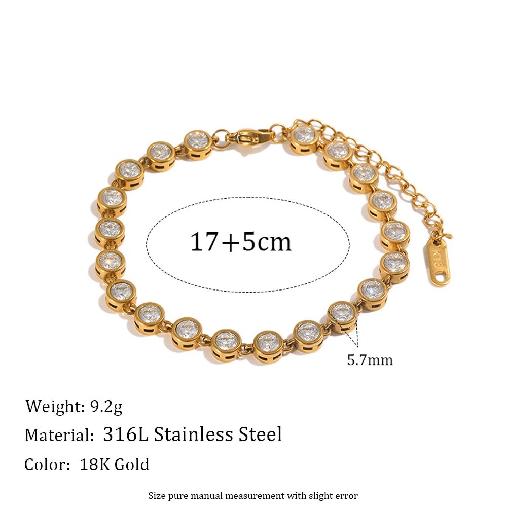 MamacitaSlay 316LStainlessSteel Round Zircon Tennis Bracelet 18K Gold Plated Waterproof Jewelry For Women Wedding Dating Jewelry