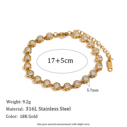 MamacitaSlay 316LStainlessSteel Round Zircon Tennis Bracelet 18K Gold Plated Waterproof Jewelry For Women Wedding Dating Jewelry