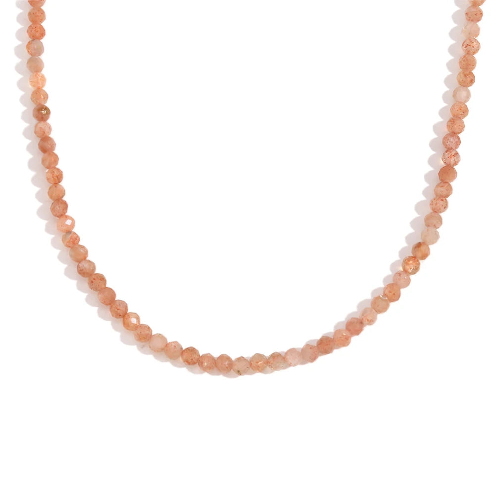 MamacitaSlay Simple 316L Stainless Steel Natural Stone Bead Necklace Waterproof Neck Jewelry Women's Elegant Statement Necklace