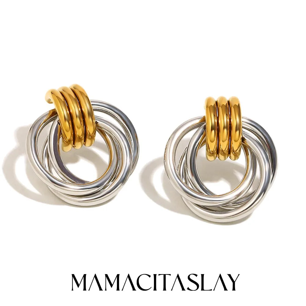 MamacitaSlay Minimalist Stainless Steel Gold Silver Colour Geometric Earrings Women's Waterproof Jewelry High Quality Gift