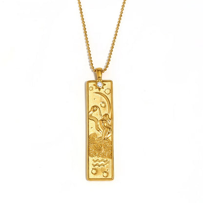 MamacitaSlay 316L Stainless Steel Zodiac Sign Rectangle Pendant Necklace 18K Gold Plated Waterproof Jewelry For Women Daily Wear