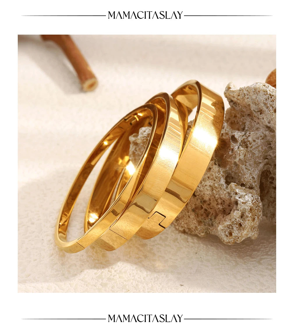 MamacitaSlay 316L Stainless Steel Smooth Surface Stackable Bangle 18K Gold Plated Waterproof Jewelry Women's Classic Bracelet