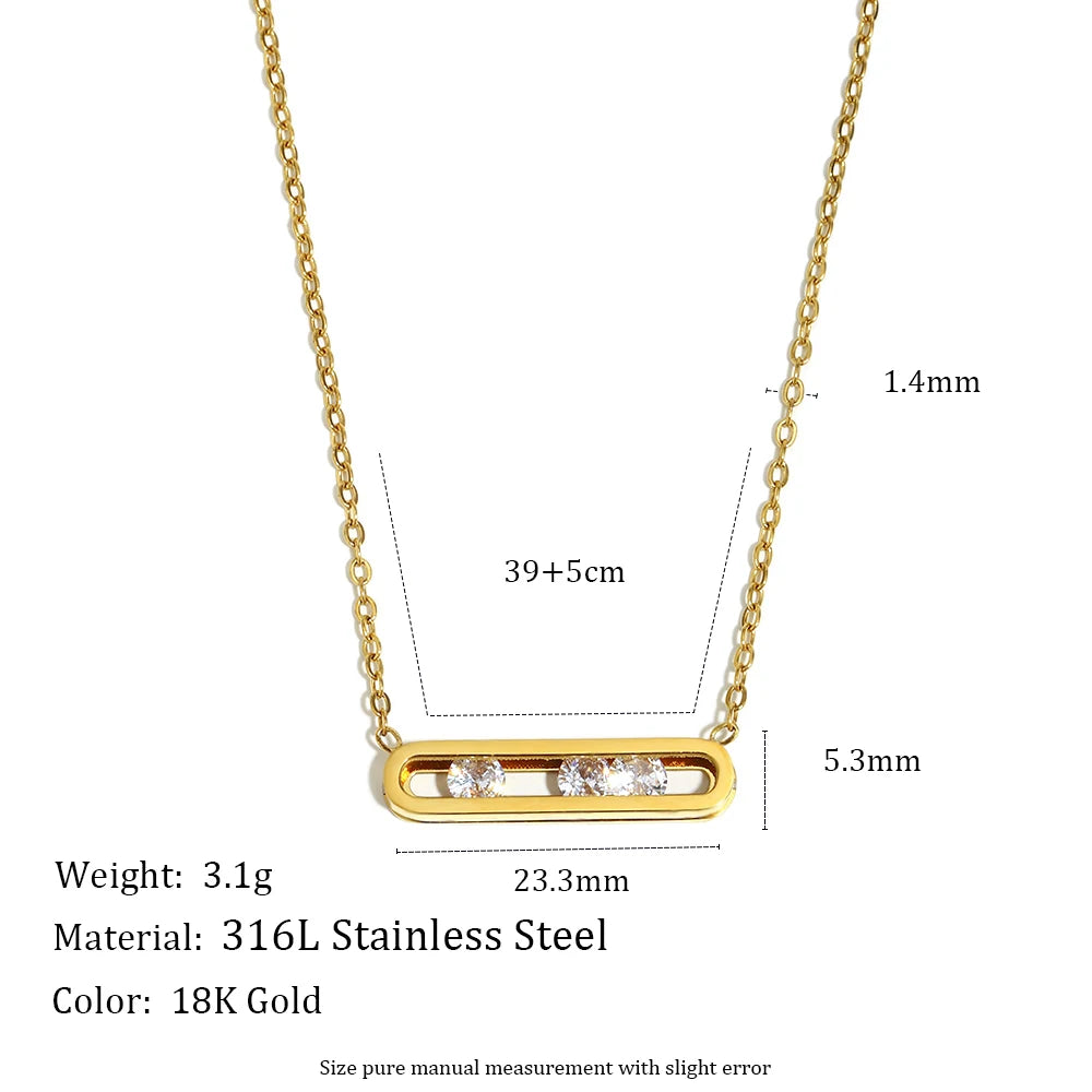MamacitaSlay 316L Stainless Steel Movable Zircon Rectangular Pendant Waterproof 18K Gold Plated Jewelry Women's Elegant Necklace