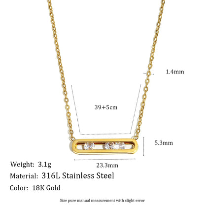 MamacitaSlay 316L Stainless Steel Movable Zircon Rectangular Pendant Waterproof 18K Gold Plated Jewelry Women's Elegant Necklace