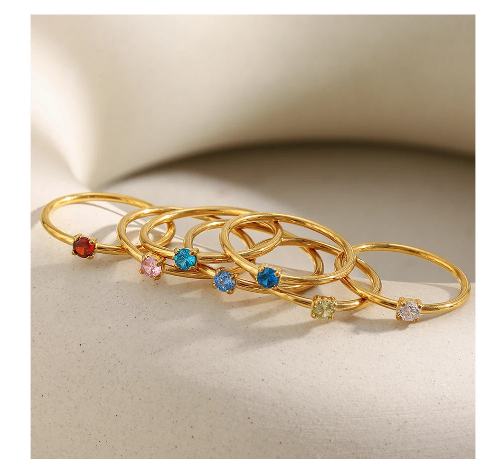 MamacitaSlay Stainless Steel Ring Thin Strip White Zircon Ring Glamorous Women's Classic Waterproof Jewelry High Quality Gifts