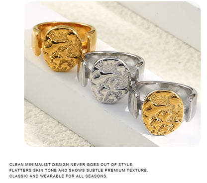 MamacitaSlay 316L Stainless Steel Mixed Color Planet Relief Oval Ring 18K Gold Plated Waterproof Jewelry Women's Unique Ring
