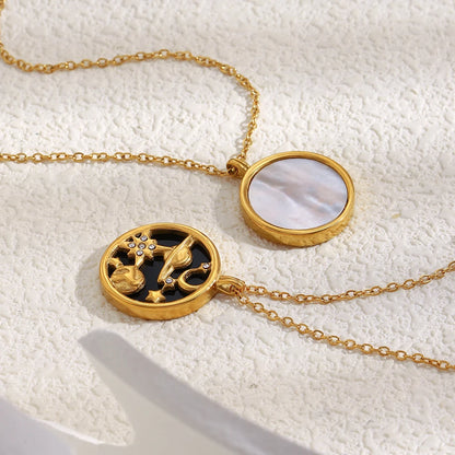 MamacitaSlay 316L Stainless Steel Shell Zircon Celestial Necklace Waterproof 18K Gold Plated Neck Jewelry Elegant Necklace Gifts