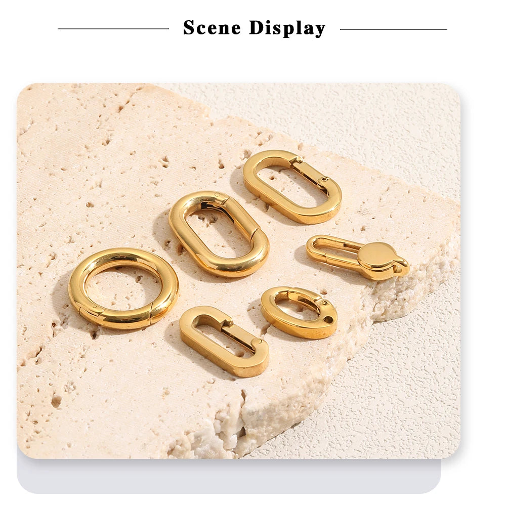 MamacitaSlay 316L Stainless Steel 18K Gold Plated Spring Ring Clasps Oval Carabiner Clasps Jewelry For DIY Bracelet Necklace