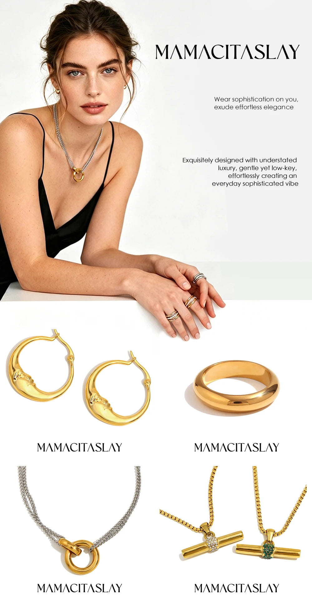 MamacitaSlay 316L Stainless Steel Hammered Texture Asymmetric Zircon Ring 18K Gold Plated Waterproof Vintage Jewelry For Women