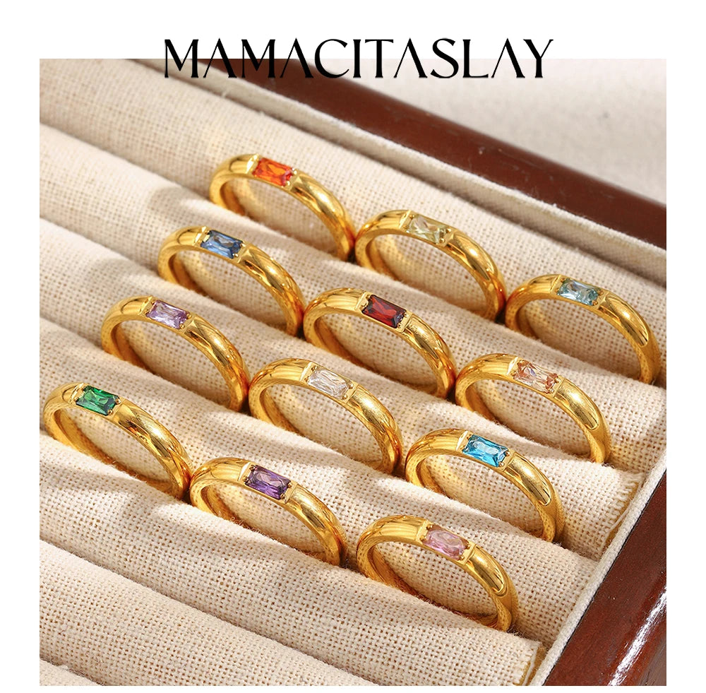 MamacitaSlay 316L Stainless Steel Zircon Birthstone Ring Party Simple Waterproof Jewelry Classic Gift Women's High Quality Ring