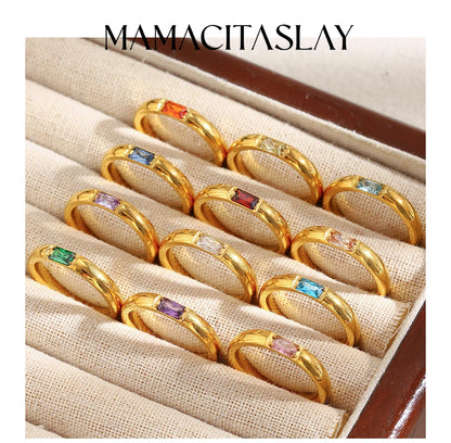 MamacitaSlay 316L Stainless Steel Zircon Birthstone Ring Party Simple Waterproof Jewelry Classic Gift Women's High Quality Ring