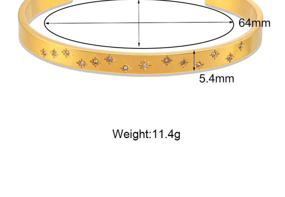 18K Gold Plated Deliacte Luxury Colorful Zircon Shiny Stars Cuff Bangles High Quality Waterproof Jewelry Bracelets for Women