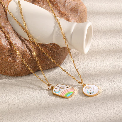 MamacitaSlay 316L Stainless Steel Rainbow Moon Star Enamel Necklace 18K Gold Plated Waterproof Jewelry For Women Everyday Wear