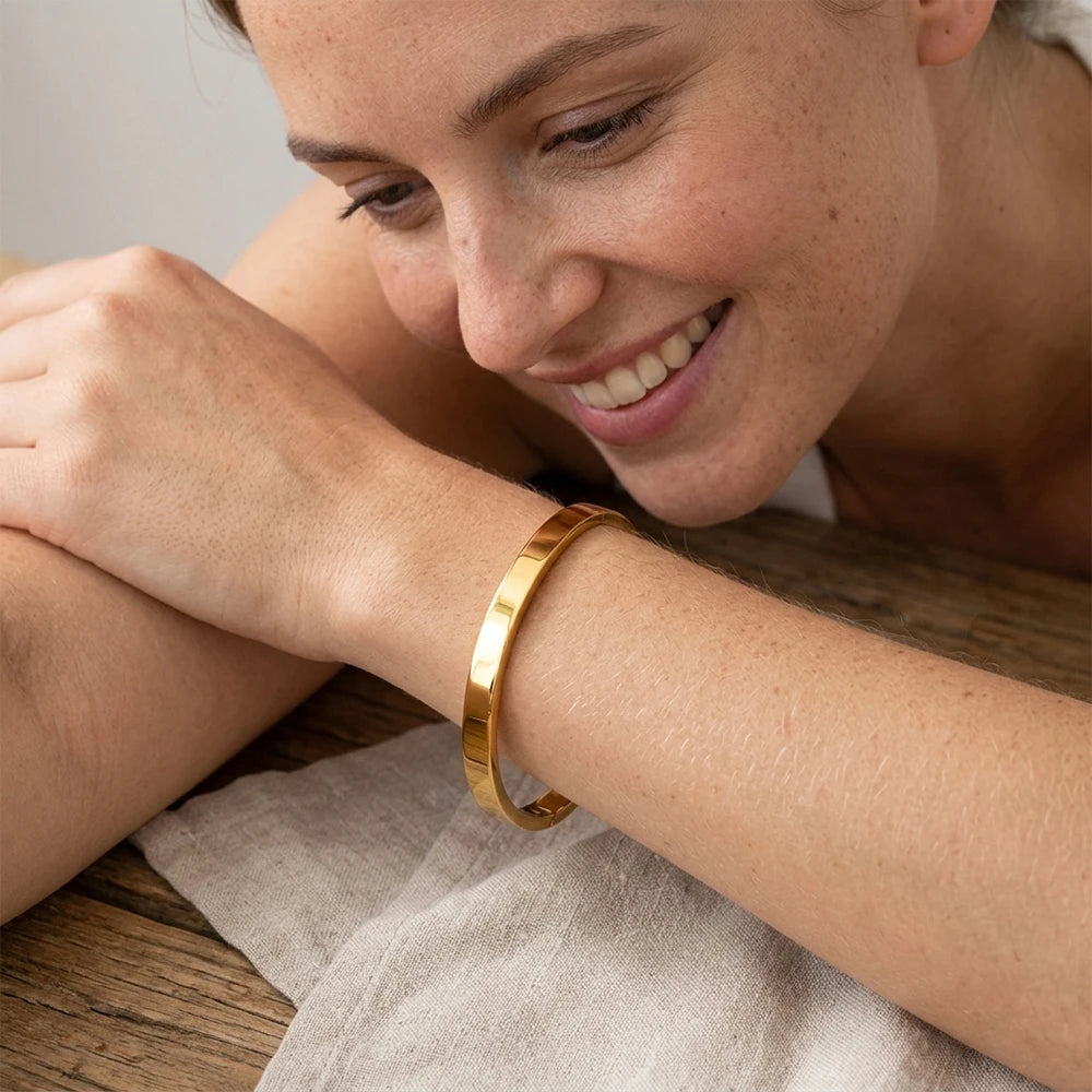 MamacitaSlay 316L Stainless Steel Plain Polished Multiple Sizes Cuff Bangle 18K Gold Plated Waterproof Jewelry For Women  Gift