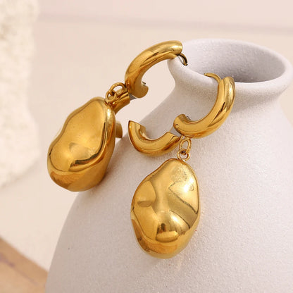 MamacitaSlay Unique Stainless Steel Double Color Irregular Pendant Hoop Earrings Women's Charm Waterproof Jewelry Creative Gift