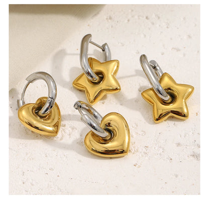 Mamacitaslay Mixed Color Star Heart Charm Hoop Earrings 316L Stainless Steel Waterproof Jewelry For Women Party Everyday Wear