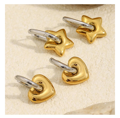Mamacitaslay Mixed Color Star Heart Charm Hoop Earrings 316L Stainless Steel Waterproof Jewelry For Women Party Everyday Wear