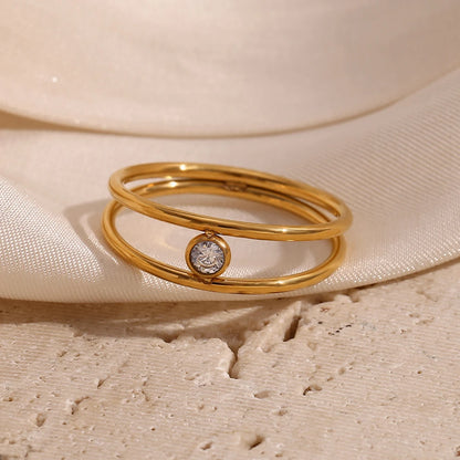 MamacitaSlay Minimalist Double Layer Round Zircon Ring 2025 Party Waterproof 18K Gold Plated Jewelry Women's Elegant Ring Gift