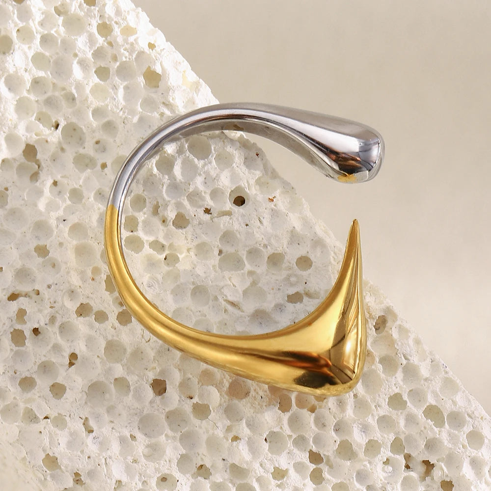 MamacitaSlay Unique Cool 316L Stainless Steel Two Tone Bird Beak Shaped Asymmetrical Open Ring Waterproof Jewelry Women's Ring
