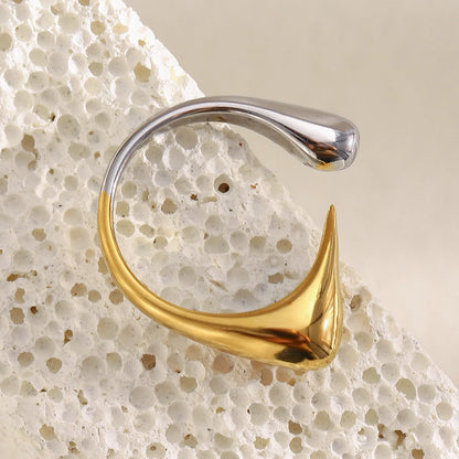 MamacitaSlay Unique Cool 316L Stainless Steel Two Tone Bird Beak Shaped Asymmetrical Open Ring Waterproof Jewelry Women's Ring