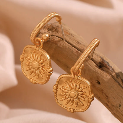 MamacitaSlay 316L Stainless Steel Vintage Sun Medallion Earrings 18K Gold Plated Waterproof Jewelry For Women Trendy Earrings