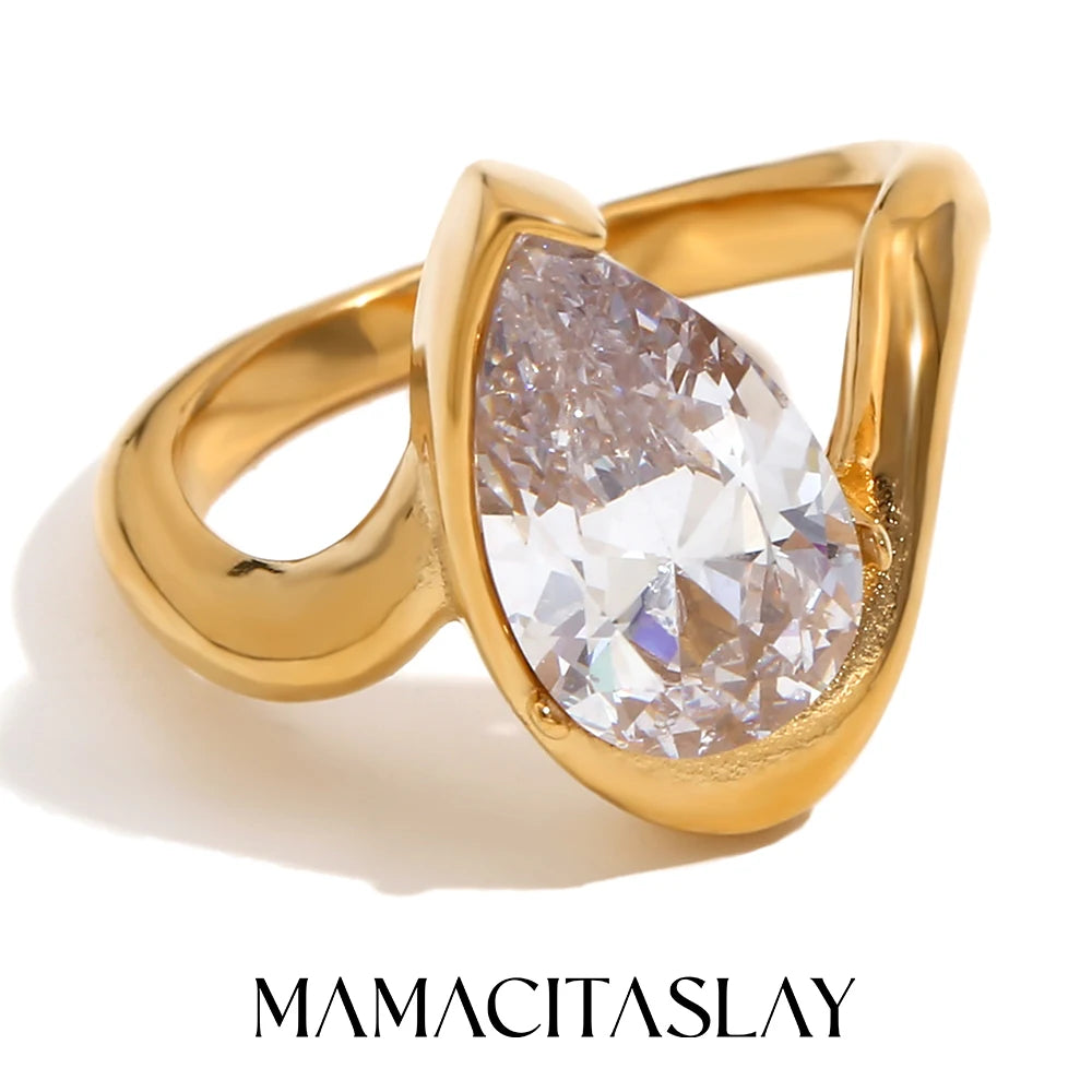 MamacitaSlay Classic Minimalist Sparking Clear Zircon Rings 202 5New Trend Women's 316L Stainless Steel Jewelry Accessories Gift