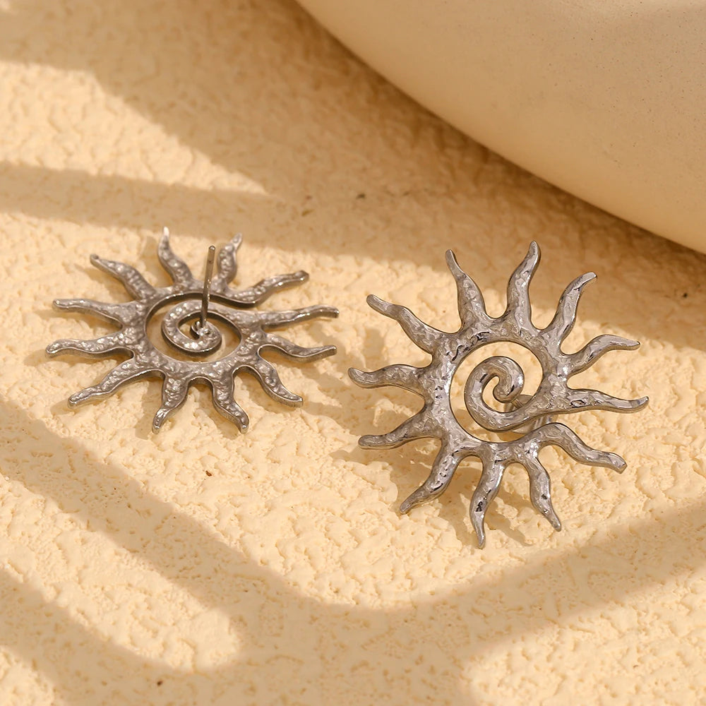 MamacitaSlay Sun Flower Stud Earrings18K Gold Plated Stainless Steel Waterproof Jewelry 2025 New Trendy Party Women's Charm Gift
