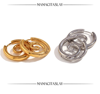 MamacitaSlay New Design Round Spiral Hoop Earrings Trendy Waterproof Jewelry 18k-gold-plated Stainless Steel Statement Earrings
