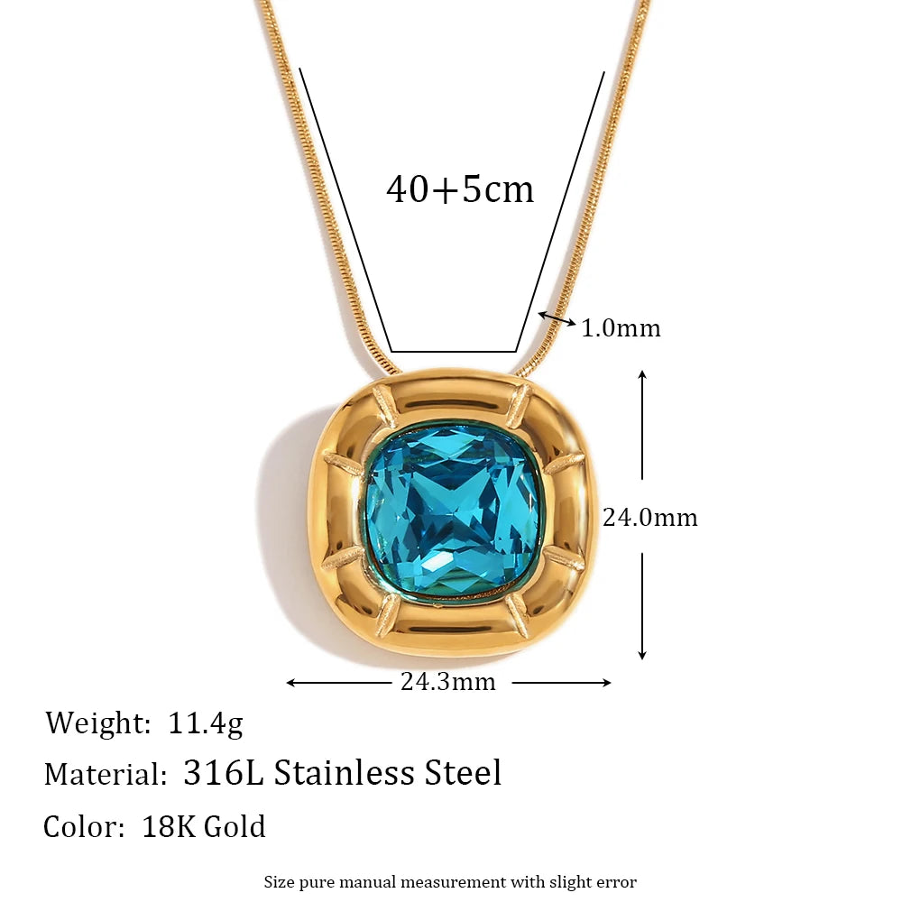 MamacitaSlay 18K Gold Plated Stainless Steel Rounded Square Zircon Necklace Earring Ring Women's Fashionable Waterproof Jewelry