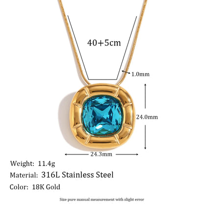 MamacitaSlay 18K Gold Plated Stainless Steel Rounded Square Zircon Necklace Earring Ring Women's Fashionable Waterproof Jewelry